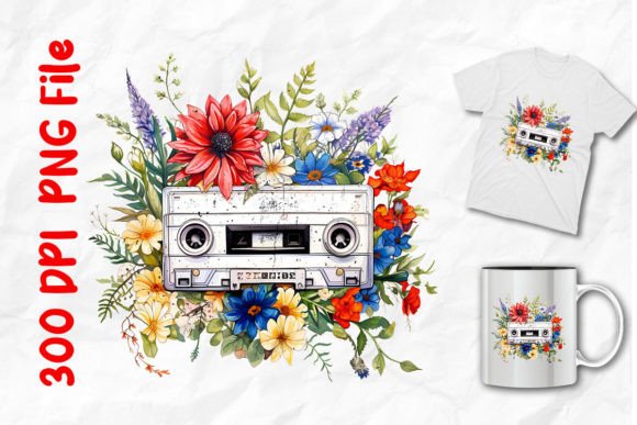 Download Vintage Cassette Tape with Wild Flowers - Vintage cassette Collection