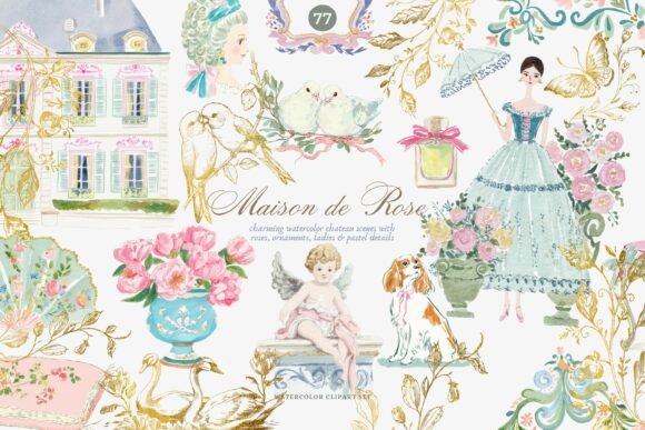 Download Watercolor Rococo Clipart Set - Rococo Collection