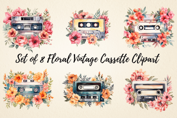 Download Floral Vintage Cassette Clipart Bundle - Vintage cassette Collection