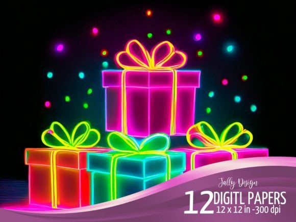 Download Neon Birthday Presents Retro Graphics - Retro graphics Collection