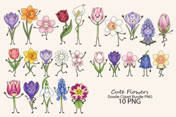 Download Cute Flowers Doodle Clipart Bundle PNG - Cute flowers Collection